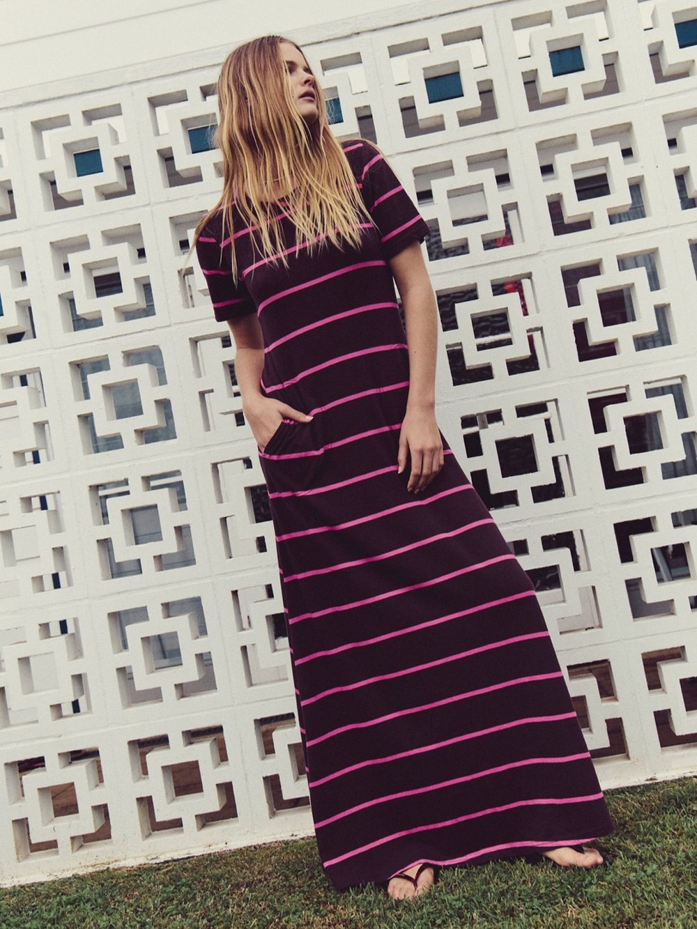 Free People free-est Sleek & Striped Cotton Jersey Maxi Dress